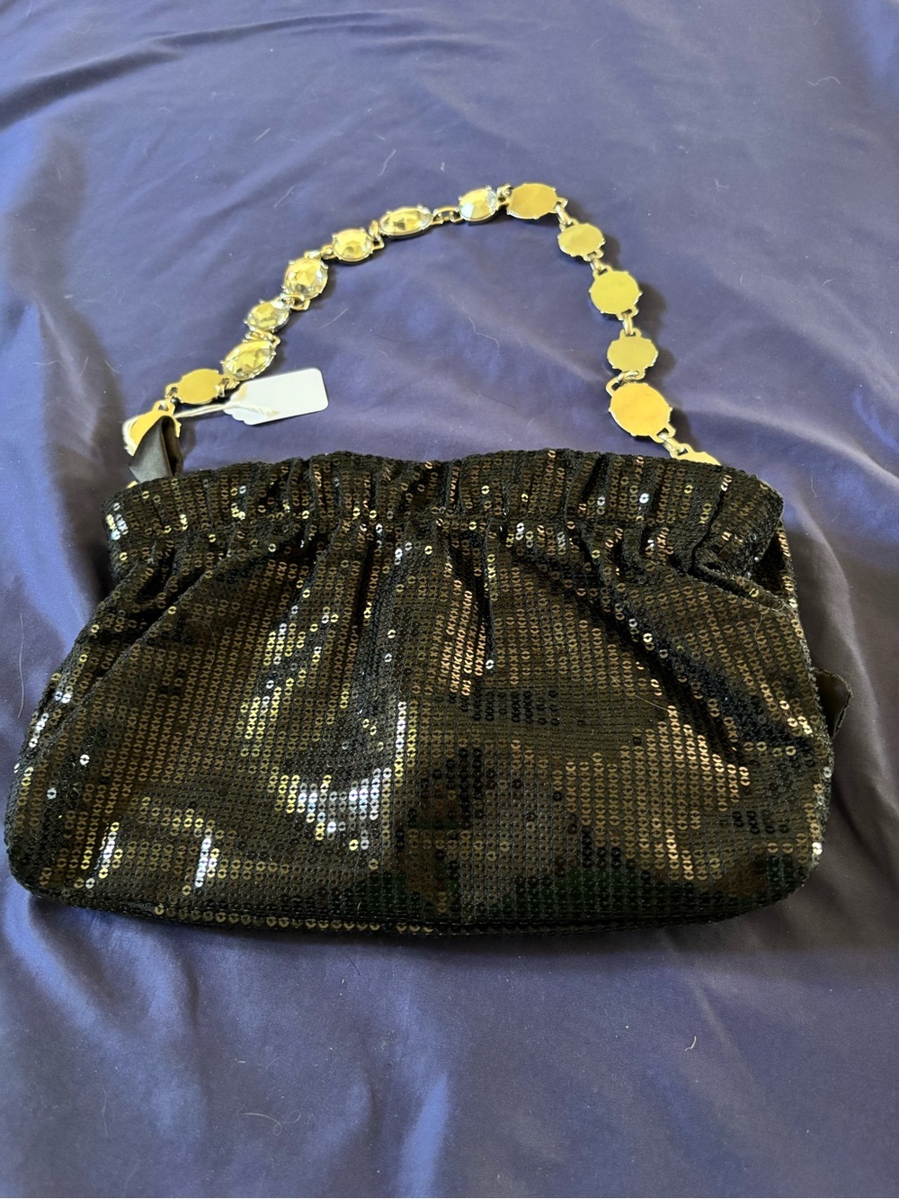 White House Black Market Black Sequin Clutch with Crystal Chain - Picture 10 of 12